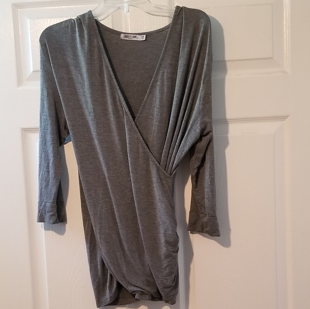 Lock & Love Gray Wrap Shirt With Raunched Sides